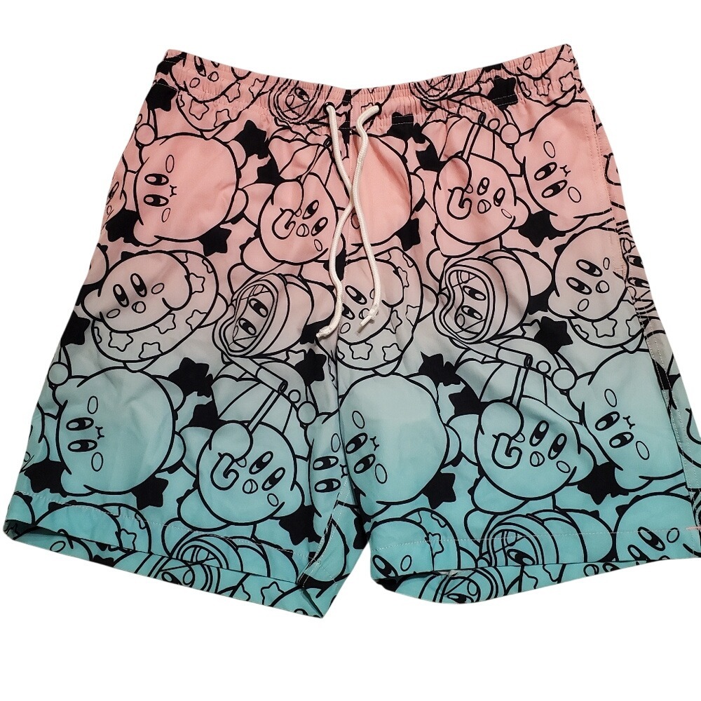 Kirby Pink And‎ Blue Swim Trunks Board Shorts Unlined SZ:M